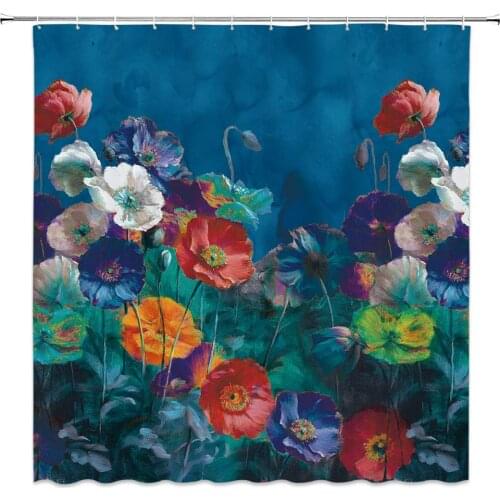 Beautiful Delicate Floral Plant Romantic Oil Painting Style Bathroom Curtains Decor
