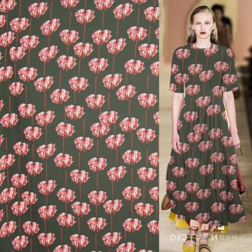 Red floral on black bottom silk georgette gauze fabric transpareent thin,SCG469
