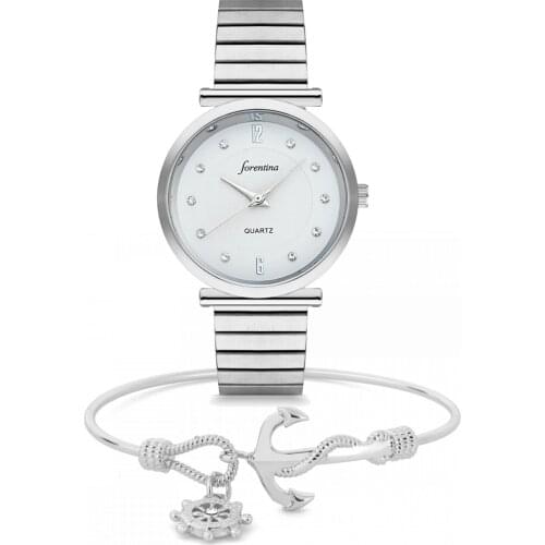 Forentina Gri Bayan Metal Kadın Kol Saati Çıpa Bileklik Kombin PS1794