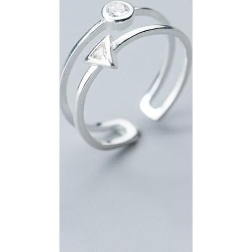 MloveAcc 100% 925 Sterling Silver Fashion Jewelry Double Layer Round Triangle Ring Sizable Girls Kids Xmas Gift