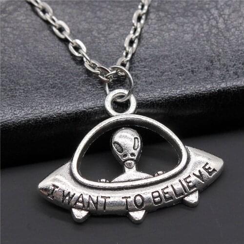 Fashion 2 Colors 23x30mm I Want To Believe Ufo Charms Pendant NecklaceFor Women Jewelry Gift Dropshipping Products