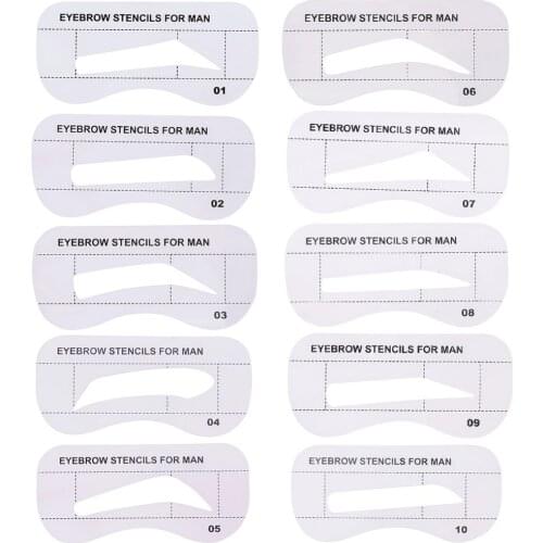 Classic 10Pcs/Set Fashion Men DIY Eyebrow Template Shaper Stencils Card Beauty Makeup Tool Eye Grooming Kit #267687