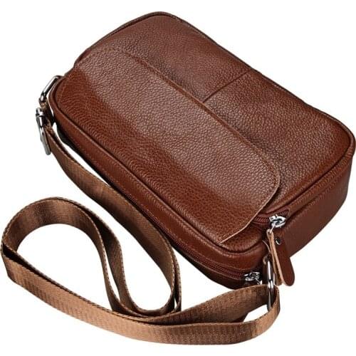 Cowhide Mens Shoulder Bag New Casual Man Messenger Bag Horizontal Leather Stiletto Bag