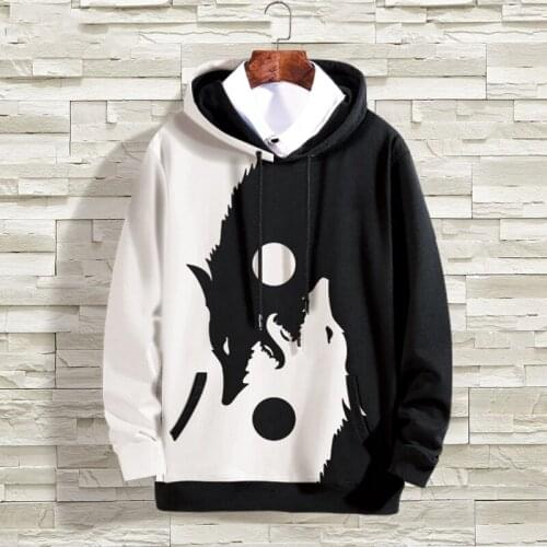 2021 NEW Autumn Black and white Couples gradient Fashion Design 3D Wolf Print Classic Hoodies man Sweatshirts Pullovers Tops