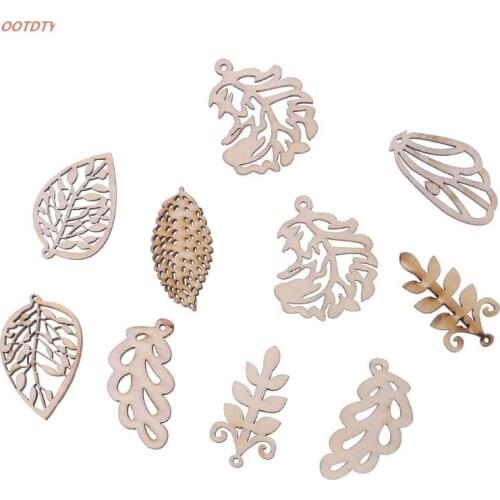 OOTDTY 10pcs Laser Cut Wood Leaves Embellishment Wooden Shape Craft Wedding Decor