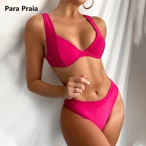 Para Praia 11 Colors Sexy Bikini Set Two Piece Swimsuit for Women Swimwear Solid Push Up Bikini Brazalian Bathing Suit 2021