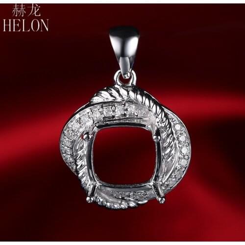 HELON Cushion 9X9mm Solid 10k White Gold Fine Jewelry Natural Diamonds Semi Mount Pendant Women Birthday Anniversarry Best Gift