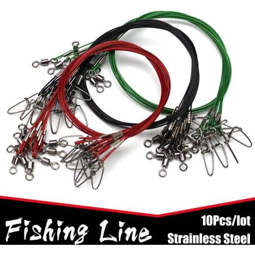 10pcs/lot 50cm Fishing Line Steel Wire Leader With Swivel Fishing Snap Accessories Red Black Green Leadcore Leash Peche Tackle