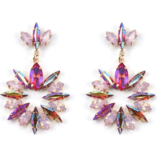 Luxury Flower Glass Dangle Earrings Multicolor Geometric Statement Drop Earrings Shining Women Wedding Jewelry Accessories