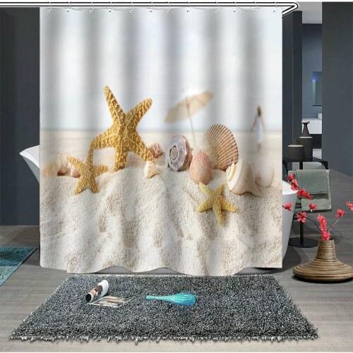 New Beach Conch Starfish Shell Polyester High Quality Washable Bath Decor Shower Curtains 150*180cm 180*180cm 180*200cm