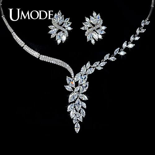 UMODE Luxury Elegant Wedding Jewelry Set Including 1 Pair Flower Stud Earrings & 1 Bridal CZ Stone Statement Necklace US0017