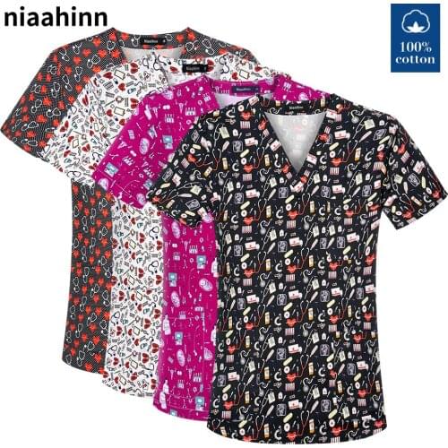 Pet Veterinary Uniform Beauty Salon Dental Clinic Tops V-Neck Short Sleeve Pharmacy Surgical Tops Medical Hospital Nurse Uniform