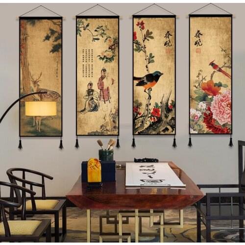 Chinese Style Vintage Ink Landscape Decor Painting Home Living Room Wall Art Poster Room Decor Scroll Hanging Canvas Painting