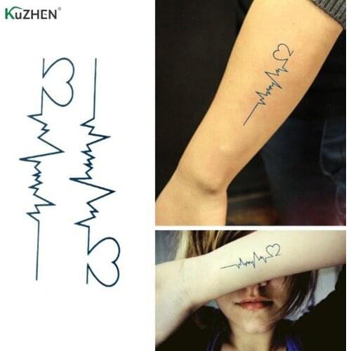Waterproof Electrocardiogram Shape Temporary Tattoo Tags For Body Tattoo Stickers Skin Decoration 10*6cm