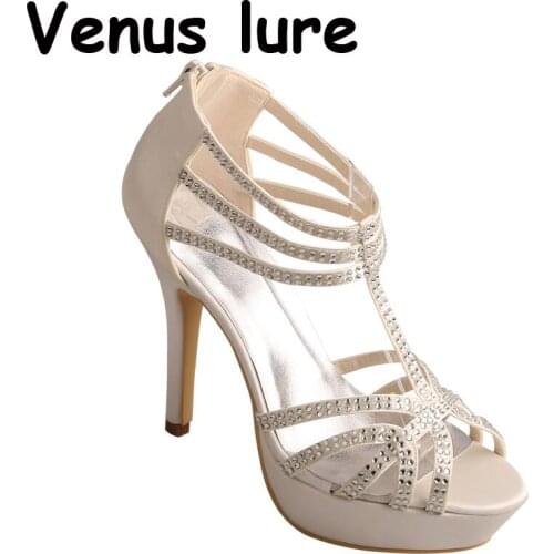 Wedopus Zip Platform Womens Rhinestone Sandals Heels Sexy Shoes Bling for Party