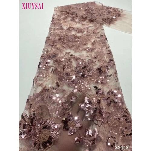 XIUYSAI African Velvet Lace Fabrics 2020 Embroidered High Qualit Black Nigerian Velvet sequins French Tulle Lace Fabric SL198