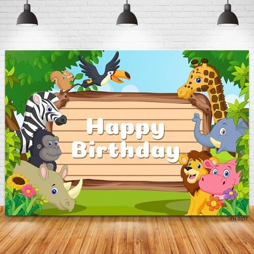 Custom Name Jungle Forest Wild Animal Safari Party For Photo Studio Backdrop Newborn Baby Shower Birthday Photography Background