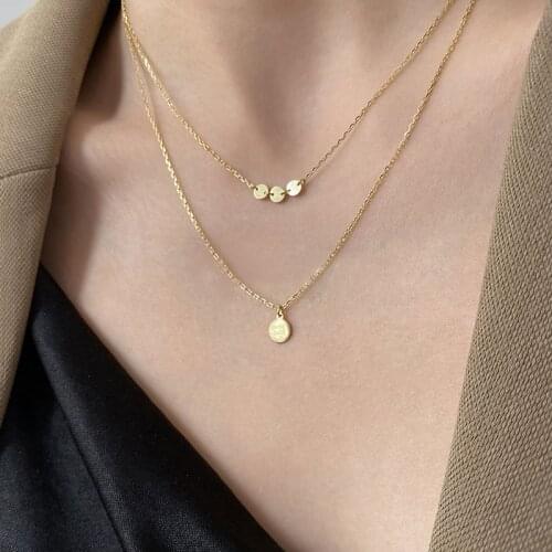 925 Sterling Silver Double Layer Round Bead Charm Pendent Necklaces For Women Girls Clavicle Chain Accessories dz295