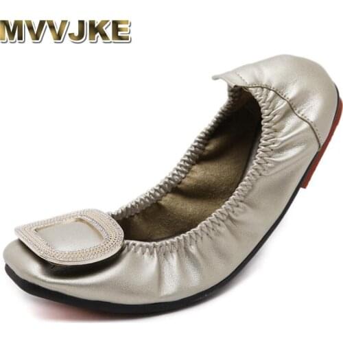 MVVJKE Hot Plus Size Women Rhinestone Women Foldable Flat Shoes Fashion OL Ladies Flats Round Toe Womans Footwear Female