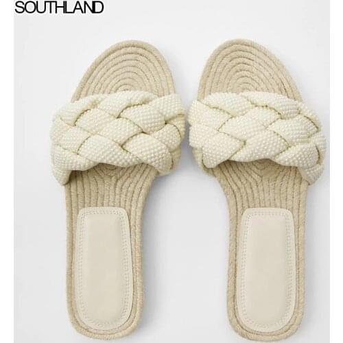 SOUTHLAND Pearl Braided Bottom Women Gladiator Sandals Sandals Woman Shoes Braided