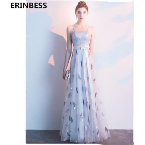 2020 Vestido De Festa Strapless Prom Dresses Spaghetti Strap A-Line Silver Blue Tulle With Bow Prom Dress Formal Party Gowns