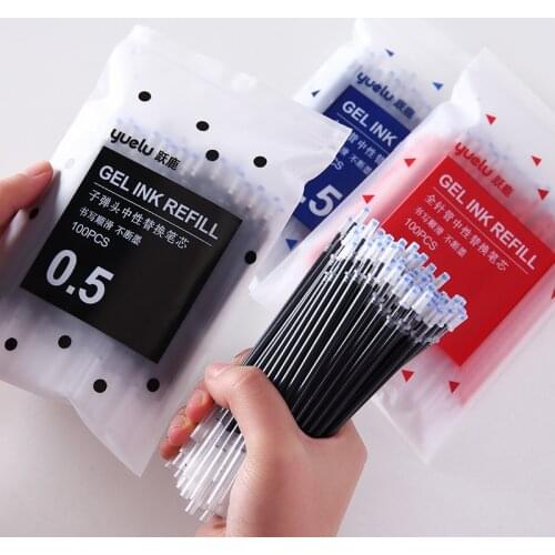 100Pcs/bag 0.5mm Gel Ink Pens Black Blue Red Refill Signature Pen Replacement Refill Office School Supplies Stationery Bullet