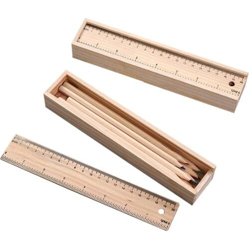 12 Colored Pencils, Pre-sharpened, with Wooden Storage Case, Ruler Cover & Sharpener, Colored Pencils Set - Great Gift for Kids