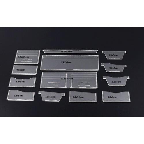 13 x Clear Acrylic Wallet Pattern Stencil Template Set Leather Craft DIY Tool