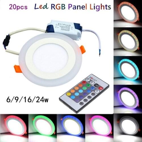 20pcs Hot sales colorful LED Panel Downlight 6W 9W 18W 24W RGB Panel Light AC85-265V Recessed Ceiling Lamp led Ceiling lamp