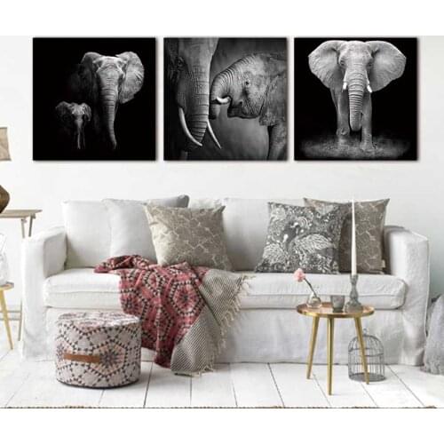 3 Pannel Wall Art Canvas African Elephant Landscape Oil Painting Picture Home Decoration Modern Canvas Print Unframed