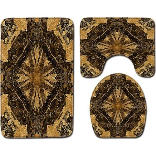 3pcs/set Vintage Print Anti-slip Bathroom Floor Mat Set Home Decor Shower Velvet Toilet Cover Bath Door Carpet Mats And Rugs