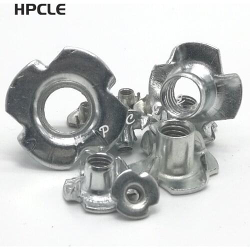 5/10/20/50PCS M3 M4 M5 M6 M8 M10 M12 Zinc Plated Four Claws Nut Speaker T-nut Blind Pronged Insert Tee Nut Furniture Hardware