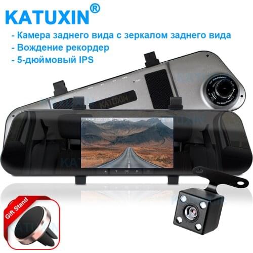 KATUXIN 5-inch IPS 1080P Car Dash Camera Recorder Dual Len Rearview Mirror Camera Dash Cam Dvr A5