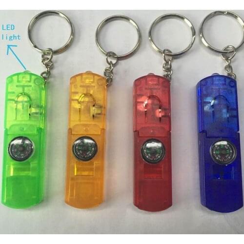 500 PCS Plastic Compass Whistle Keyring Keychain Light Mini For Outdoor Emergency Survival Safety Sport Camping Hunting