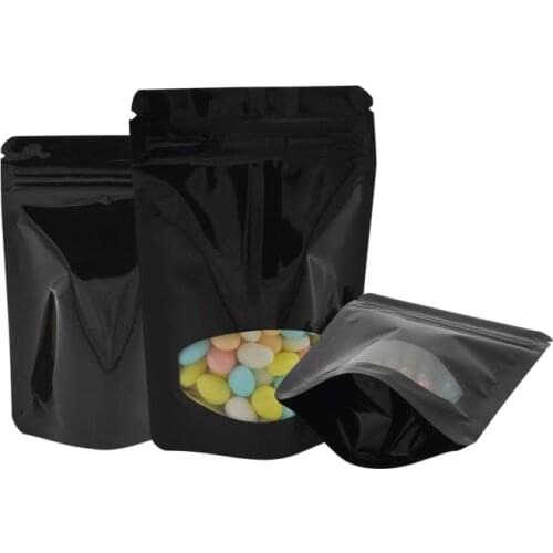 Black Bag Black Pouches Clear Window See Stand Up Zip lock Bag Food Storage For Snack,Candy,Pet,Powder Gift Reusable 100 Pcs