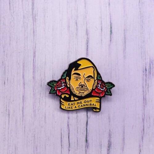 Two Rose Around Man Head Enamel Pin Flower Brooches Gothic Art Jewelry Badge