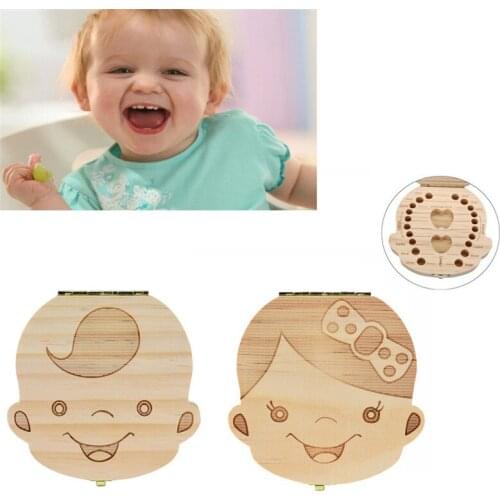 Dutch/English/Greece/Portugal Spanish Tooth Wooden Box organizer Milk Teeth Wood Storage Collecting Teeth Umbilical Cord Box