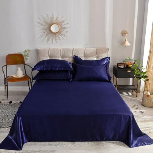 Hot Flat Sheet Solid Color Ice Silk Satin Fabric Bedding Queen King Size Luxury Bed Sheet Bedclothes Bed Sheets and Pillowcases
