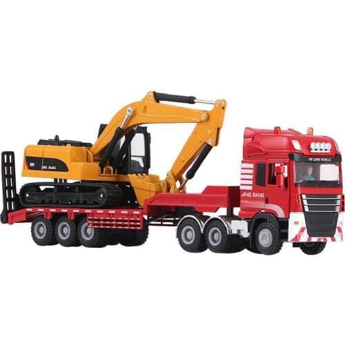 1:50 Flatbed Trailer Trucks Toy Alloy Trailer Roller Excavator Truck Series Toys Transport Vehicle Combination Childrens Gifts