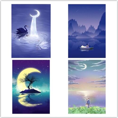 Story under the Moonlight Landscape Painting Character Diamond Painting Cross Stitch Embroidery Home Decoration GJ7621