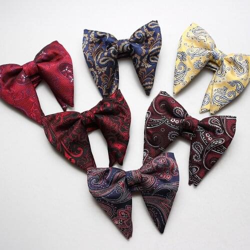Linbaiway Classic Paisley Floral Big Bowtie for Mens Cravats for Women Bowtie Double-Layer Butterfly Soft Wedding Party Gravatas