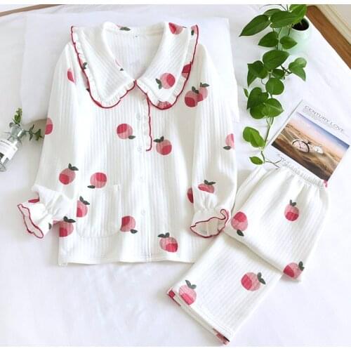 Japanese Sweet Cute Large Size Home Clothes Double Air Cotton Warm Pajamas For Women Winter Sleepwear Set Thick Lady Nightwear