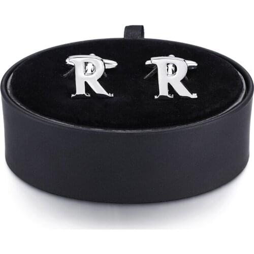 DY a set of high quality fashion silvery letter R Cufflinks black leather box men French shirt Cufflinks box set free shipping