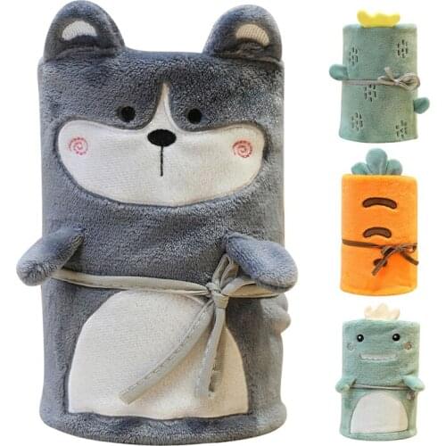 Home Office Soft Flannel Blanket Children Cartoon Double Layer Lunch Break Air Conditioning Nap Blanket for Sofa Beds Plush Toy