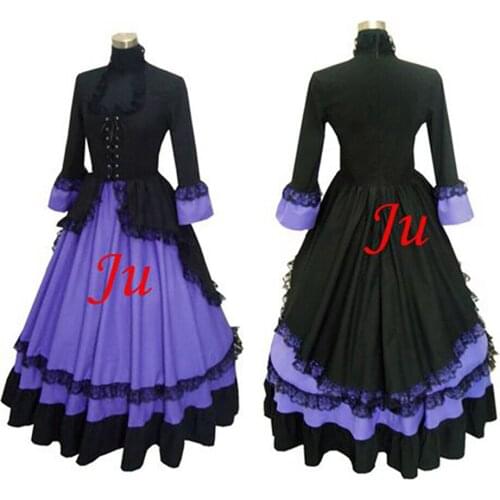 Fondcosplay Medieval Gown Victorian Rococo Ball Gothic Punk Cotton black Lilac dress skirt Cosplay Costume Tailor-made[CK193]