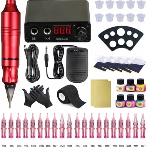 Complete Tattoo Machine Kits Tattoo Power Supply Rotary Pen With Cartridges Needles Permanent Makeup Machine For Tattoo Body Art