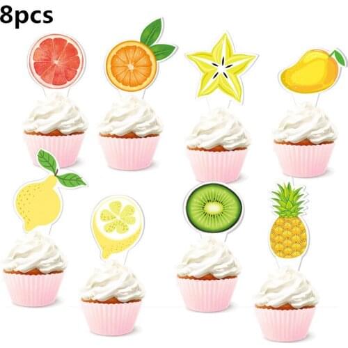 Donut Fruit Cartoon Animal Cake Insert Card Summer Party Decoration Baking Embellishment Supplies