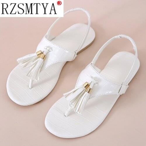 RZSMTYA Summer Flat Sandals for Women Flip Flops Casual Tassel Flats Shoes Woman Size 36-42 Comfortable Female Beach Sandals