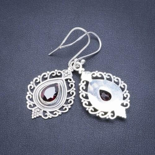 Natural Garnet Handmade Unique 925 Sterling Silver Earrings 1.75" A2188