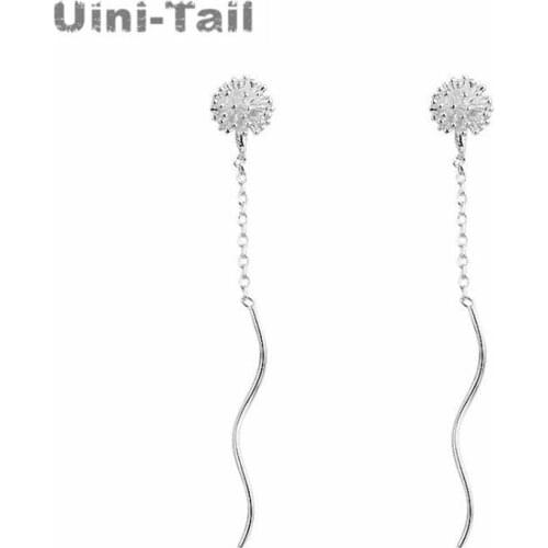 Uini-Tail 2019 new listing 925 sterling silver dandelion earrings temperament simple long wave flower niche design earrings